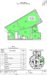 1 комнатная квартира S 36 м2. Метро Бориспольская