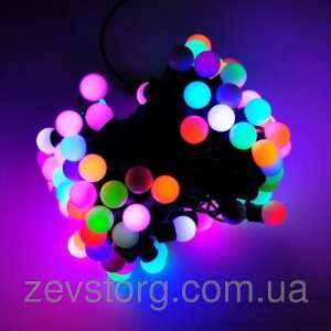 LED Гирлянда нить ШАРИКИ 10 м, черный кабель(120 Led),RGB,24 мм - оголошення