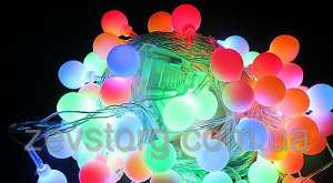 LED Гирлянда нить ШАРИКИ 5 м, прозрачный кабель 100Led