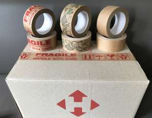 Бумажный крафт скотч с логотипом FRAGILE (ХРУПКОЕ) 48 мм х 50 м Viskom