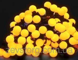 Гирлянда светодиодная нить ШАРИКИ 5 м, черный кабель(100 Led),желтый - объявление