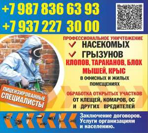 ДЕРАТИЗАЦИЯ Уничтожение КЛОПОВ, ТАРАКАНОВ, БЛОХ, КОМАРОВ, КЛЕЩЕЙ, КРЫС,МЫШЕЙ - объявление