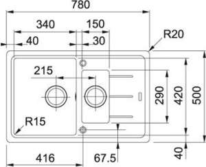 Мойка для кухни из искусственного камня Franke Basis BFG 651 – 78. Производство Швейцария. Размер мойки 78см на 50см. Глубина чаш