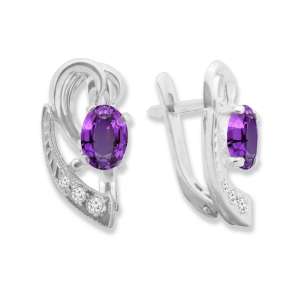 Серебряные серьги с аметистом 1,50 карат и цирконами. Новые (Код: с1002) 100% натуральные камни. Есть кольцо и кулон в комплект! - объявление